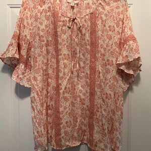 Como Vintage Orange Tie Front Ruffled Blouse, NWT